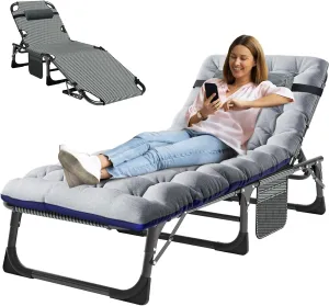 MOPHOTO Folding Chaise Lounge Chair 5-Position, Folding Cot, Heavy Duty Patio Chaise Lounges for Outside, Poolside, Beach, Lawn, Camping