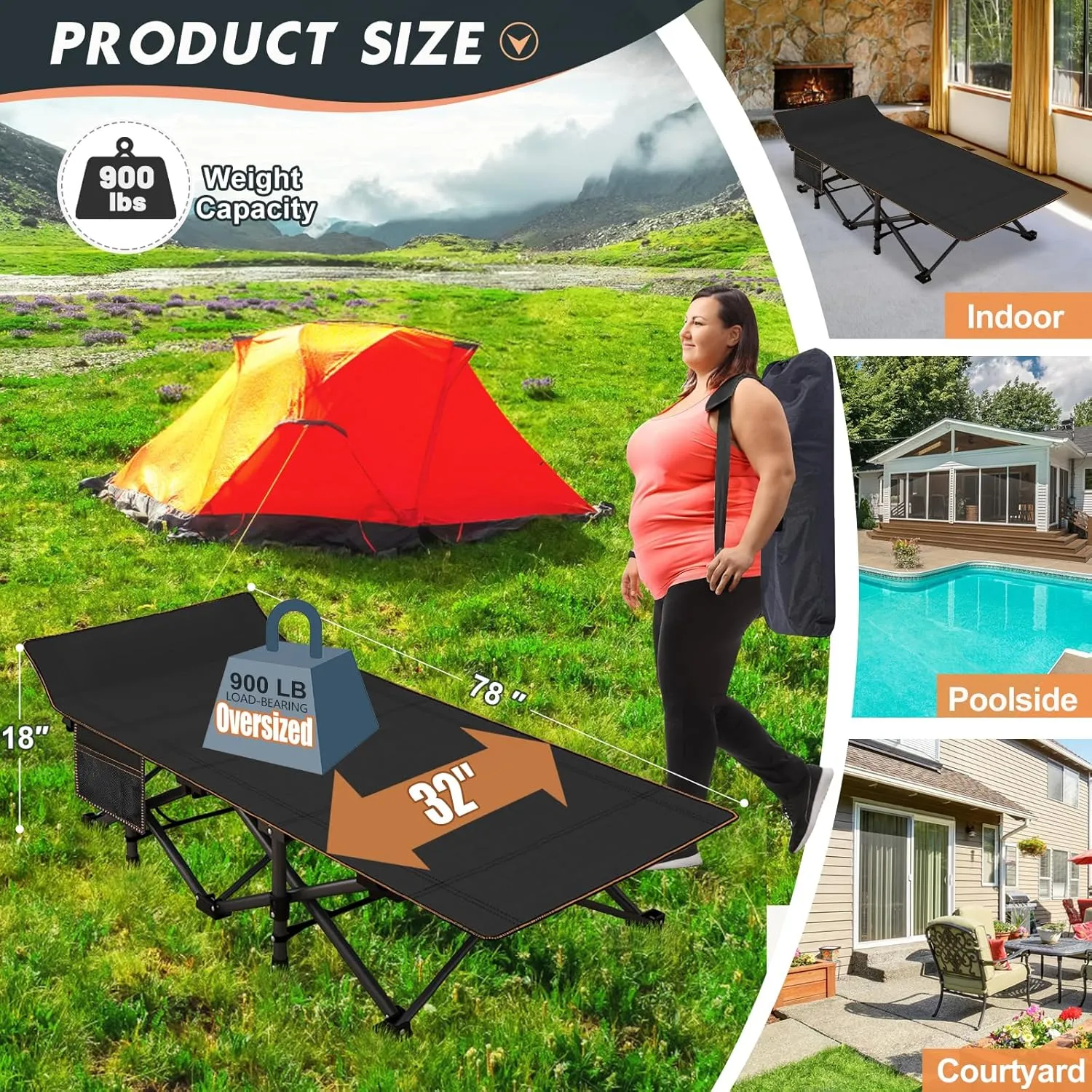 MOPHOTO Oversized Folding Camping Cot for Adults, 78" x 32" XXL Heavy Duty Sleeping Cots for Adults Portable Sleeping Bed Outdoor Camp Cot with Mattress for Home Camp Office Nap