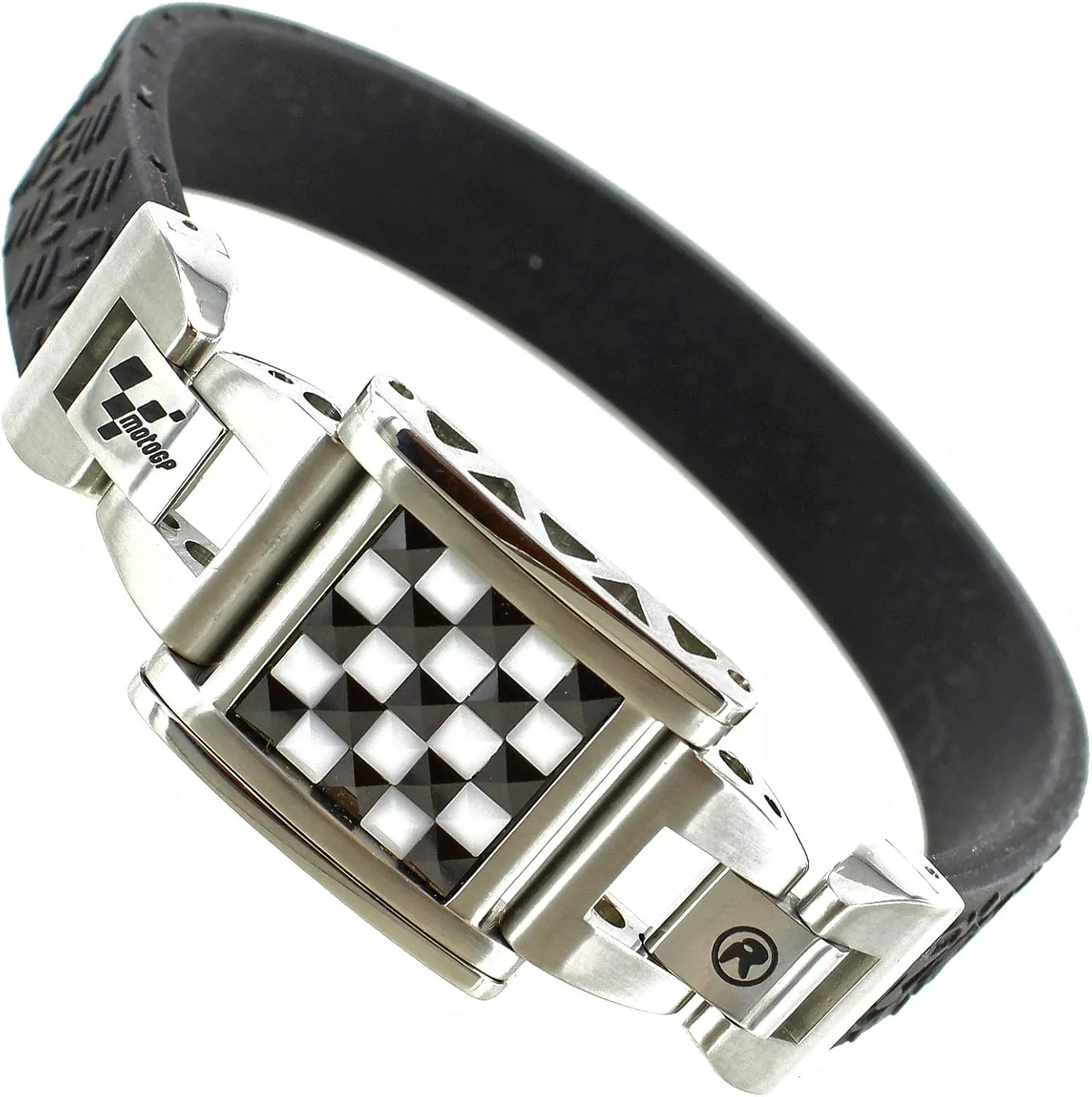 Moto GP Racing Mens Checker Pit Lane Black White Bracelet Regular