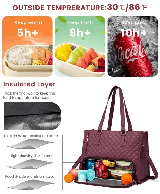 Multi-Functional Quilted Shoulder Bag – Large Capacity Handbag with Built-In Cooler