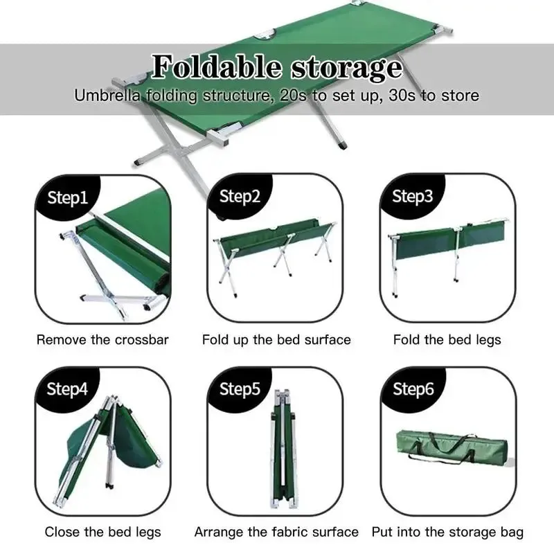Multifunctional Camping Folding Bed – Portable Iron Cot for Hiking, Travel, and Office Use