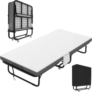 MUPATER 37"W Portable Folding Bed with 5 Inch Mattress, Portable Rollaway Bed for Guest, with Luxurious Memory Foam Mattress and a Sturdy Metal Frame, Space Saving Fold Up Bed for Easy Storage, White
