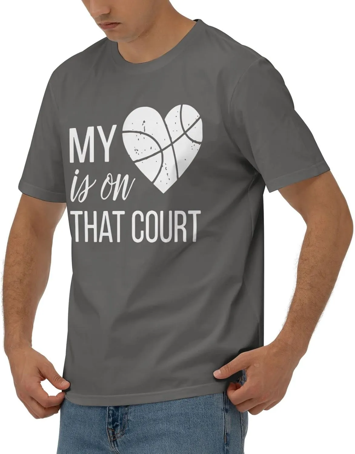 My Heart is On That Court Basketball Men's Short Sleeve T-Shirt Cotton Athletic Workout Casual Shirts Quick-Drying Tees Black