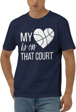 My Heart is On That Court Basketball Men's Short Sleeve T-Shirt Cotton Athletic Workout Casual Shirts Quick-Drying Tees Black