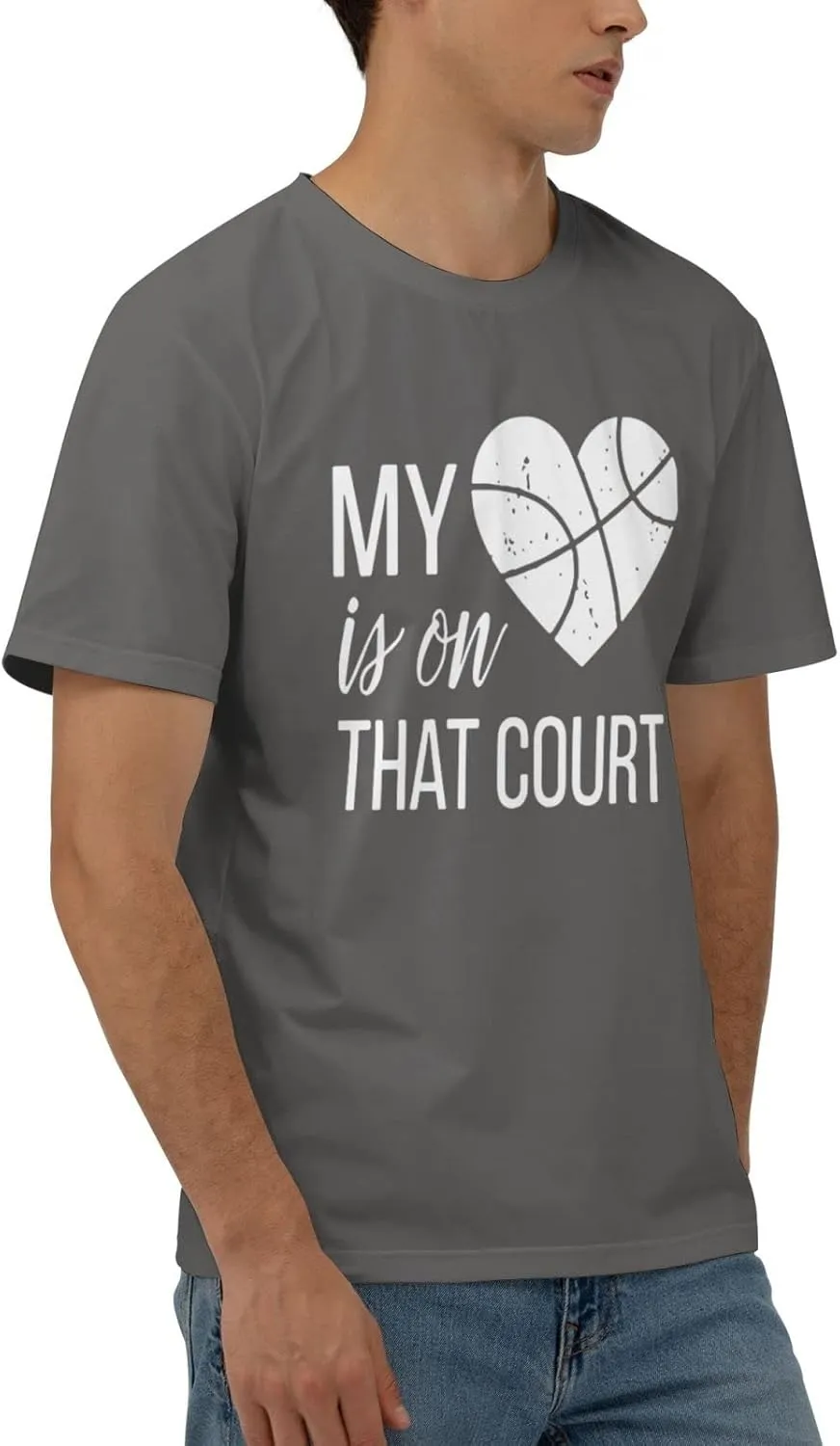 My Heart is On That Court Basketball Men's Short Sleeve T-Shirt Cotton Athletic Workout Casual Shirts Quick-Drying Tees Black