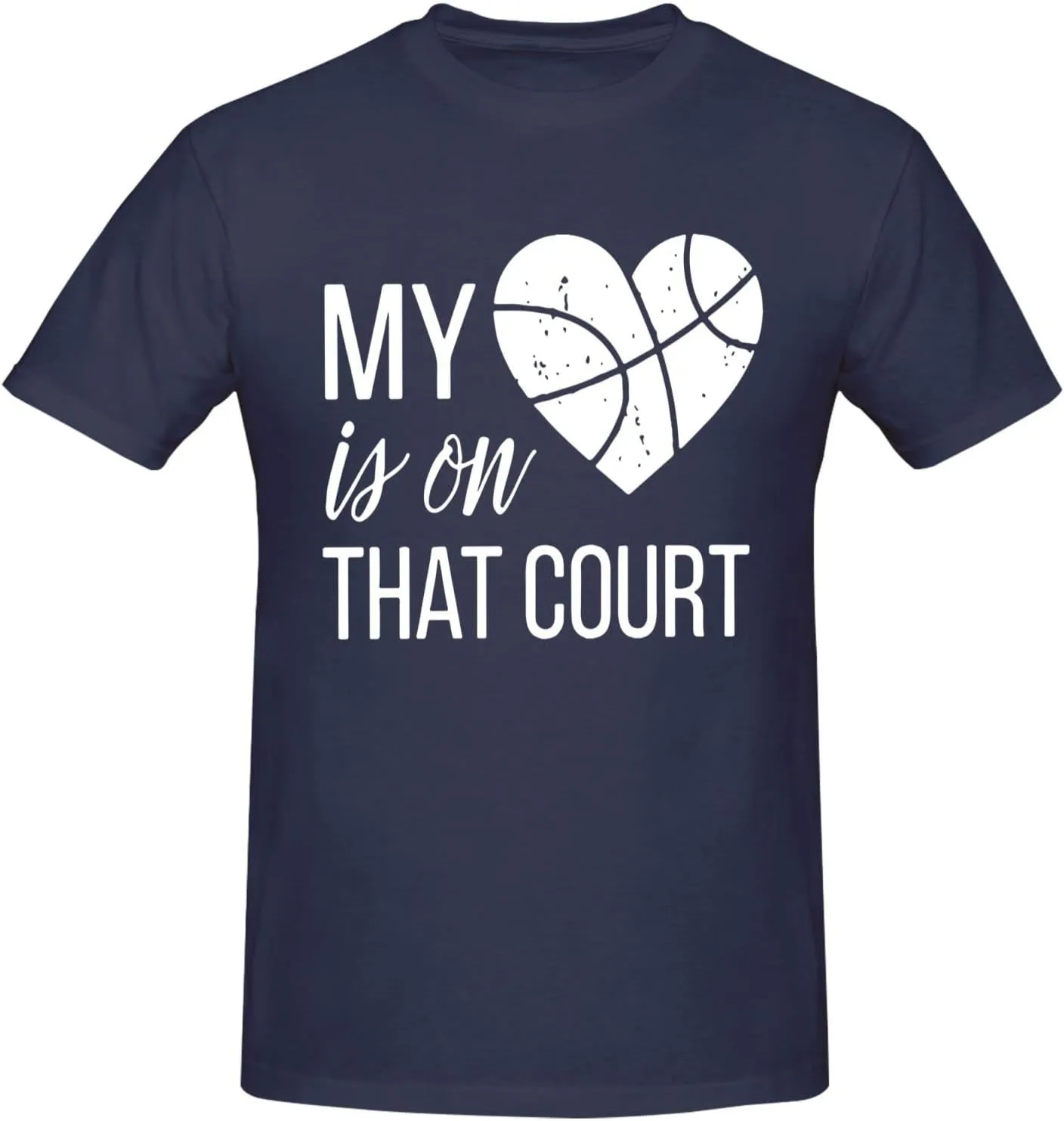 My Heart is On That Court Basketball Men's Short Sleeve T-Shirt Cotton Athletic Workout Casual Shirts Quick-Drying Tees Black