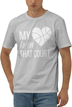 My Heart is On That Court Basketball Men's Short Sleeve T-Shirt Cotton Athletic Workout Casual Shirts Quick-Drying Tees Black