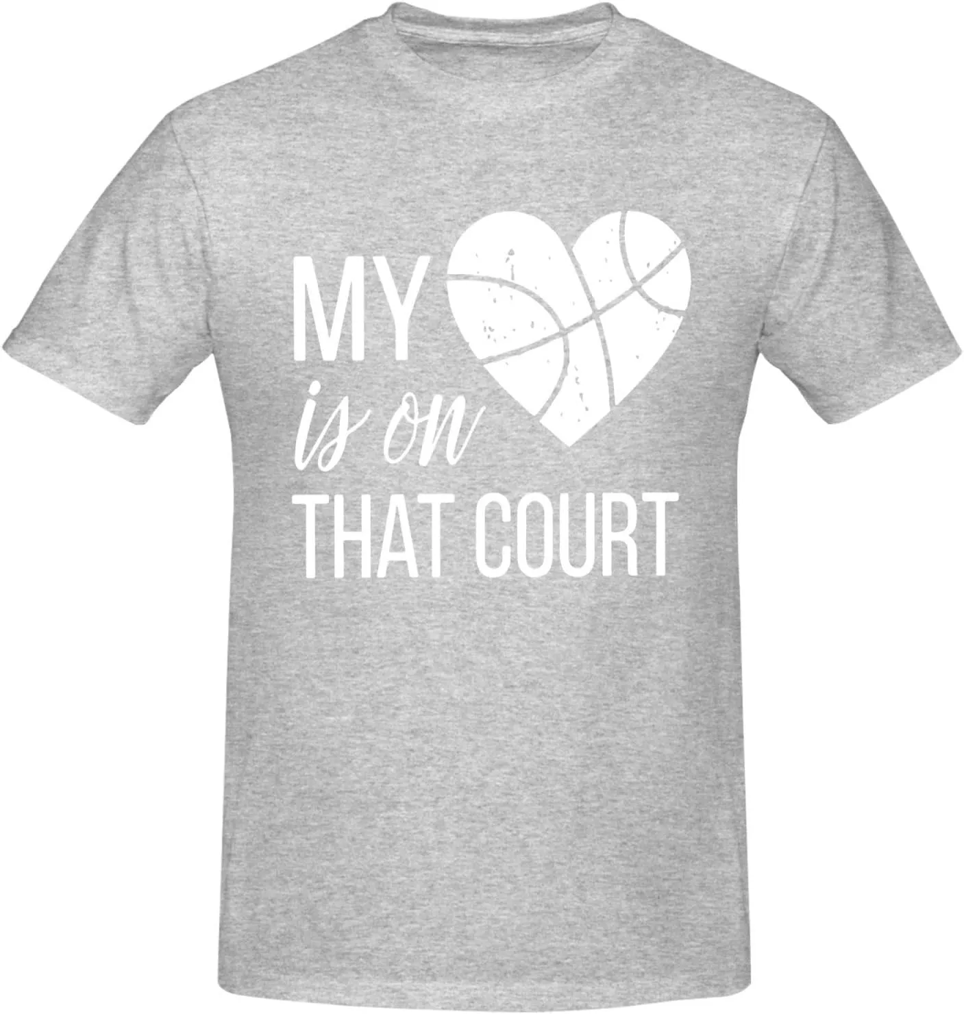 My Heart is On That Court Basketball Men's Short Sleeve T-Shirt Cotton Athletic Workout Casual Shirts Quick-Drying Tees Black