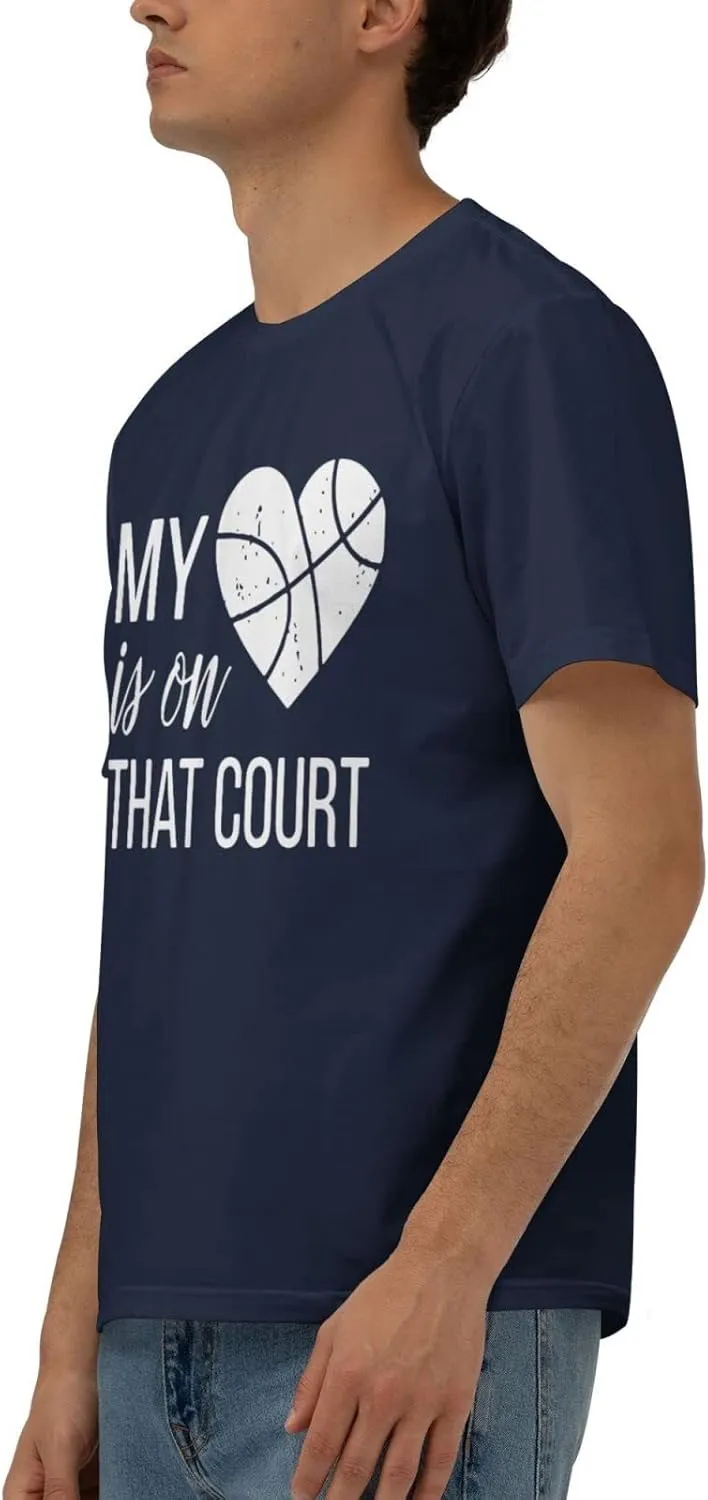 My Heart is On That Court Basketball Men's Short Sleeve T-Shirt Cotton Athletic Workout Casual Shirts Quick-Drying Tees Black