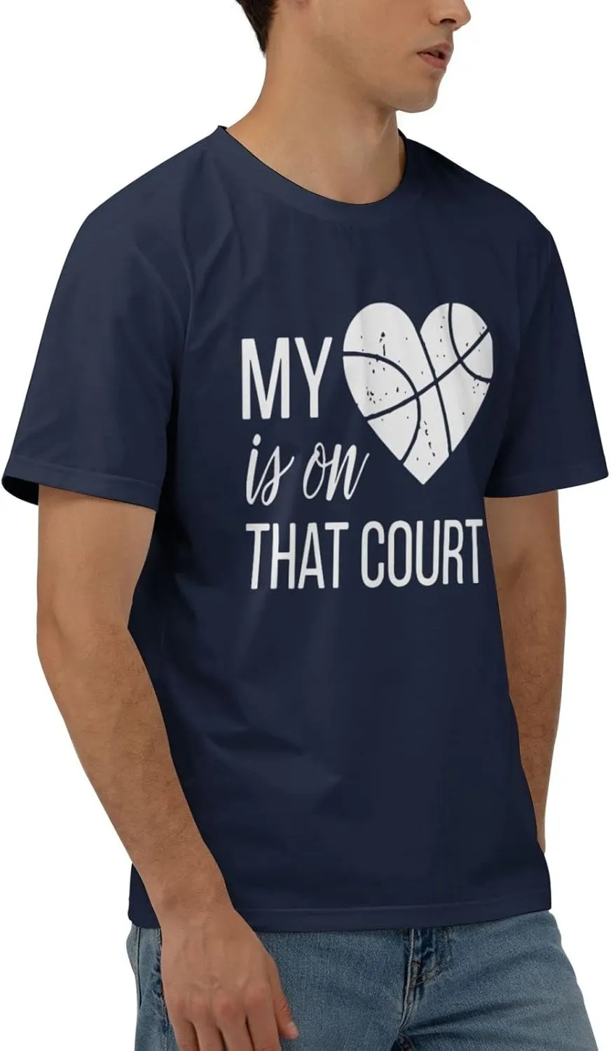 My Heart is On That Court Basketball Men's Short Sleeve T-Shirt Cotton Athletic Workout Casual Shirts Quick-Drying Tees Black