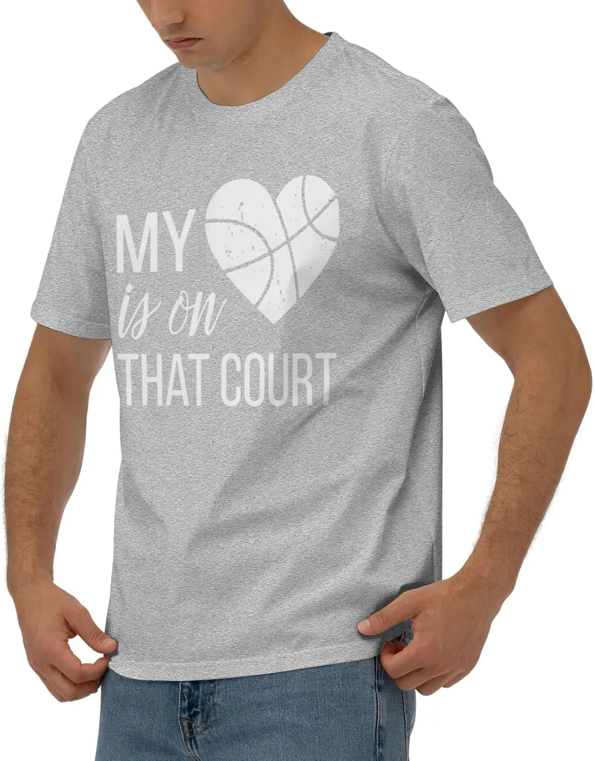My Heart is On That Court Basketball Men's Short Sleeve T-Shirt Cotton Athletic Workout Casual Shirts Quick-Drying Tees Black