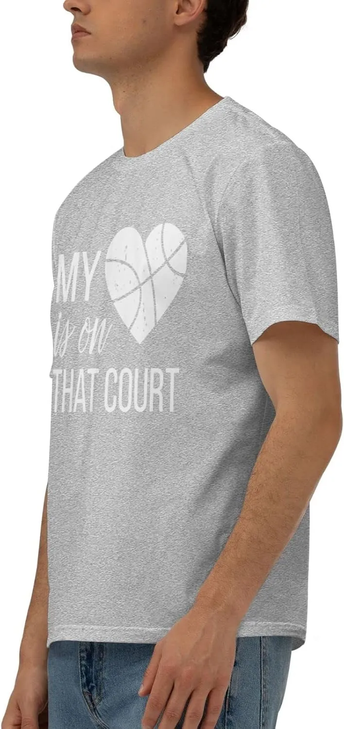 My Heart is On That Court Basketball Men's Short Sleeve T-Shirt Cotton Athletic Workout Casual Shirts Quick-Drying Tees Black
