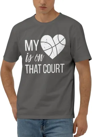 My Heart is On That Court Basketball Men's Short Sleeve T-Shirt Cotton Athletic Workout Casual Shirts Quick-Drying Tees Black