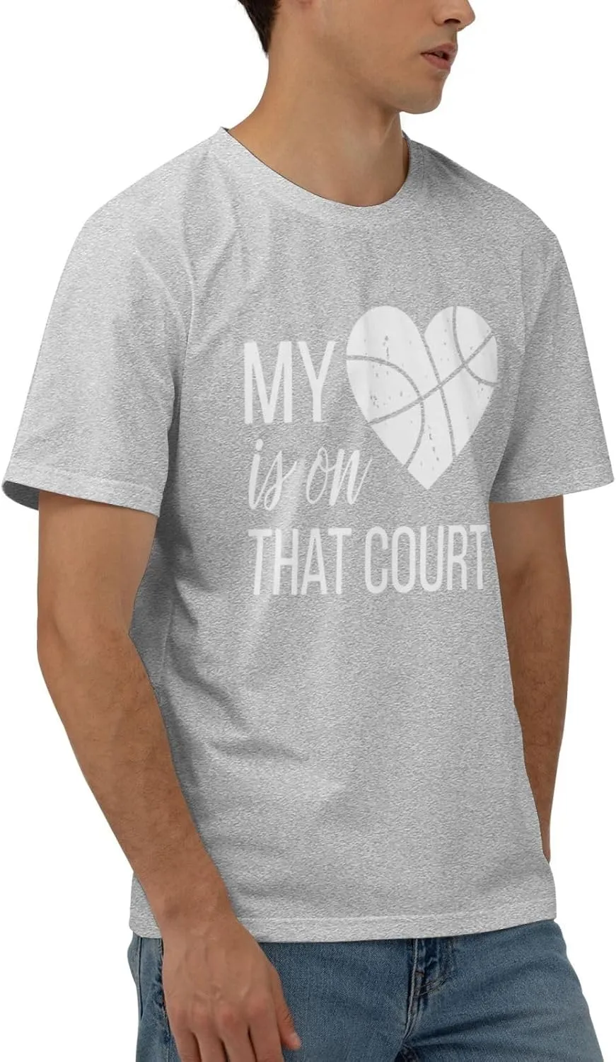 My Heart is On That Court Basketball Men's Short Sleeve T-Shirt Cotton Athletic Workout Casual Shirts Quick-Drying Tees Black