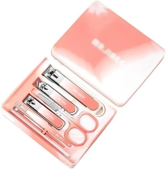 Nail Clippers Kit 7 Piece Nail Clipper Set Stainless Steel Home Manicure, Gradient Color Portable Nail Clipper Set, Dead Skin Trimming Tool Manicure Set(Pink)