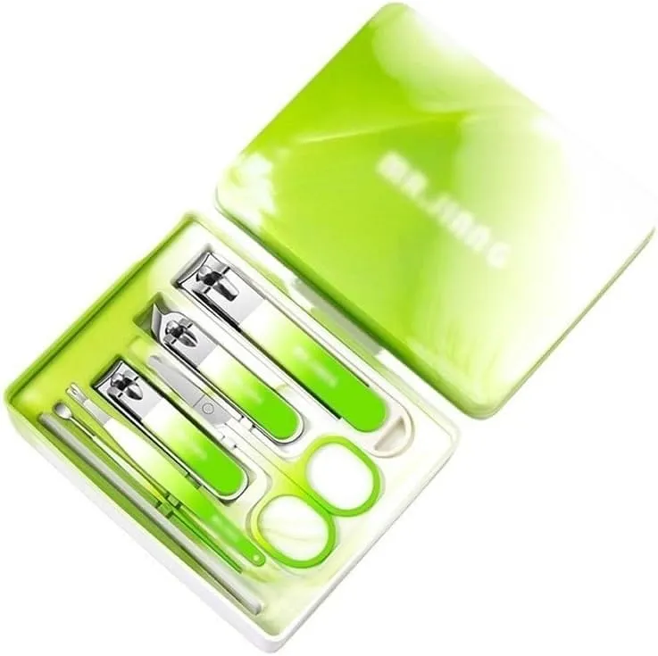 Nail Clippers Kit 7 Piece Nail Clipper Set Stainless Steel Home Manicure, Gradient Color Portable Nail Clipper Set, Dead Skin Trimming Tool Pedicure Tools for Feet(Green)