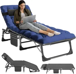 NAIZEA Folding Camping Cot W/Mat for Adults, Adjustable Lounge Chair Outdoor, Heavy Duty Sleeping Cot Bed, Travel Camp Cots for Pool, Beach, Patio Sunbathing