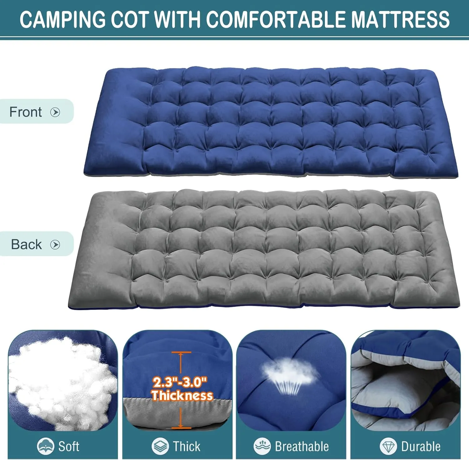 NAIZEA Folding Camping Cot W/Mat for Adults, Adjustable Lounge Chair Outdoor, Heavy Duty Sleeping Cot Bed, Travel Camp Cots for Pool, Beach, Patio Sunbathing