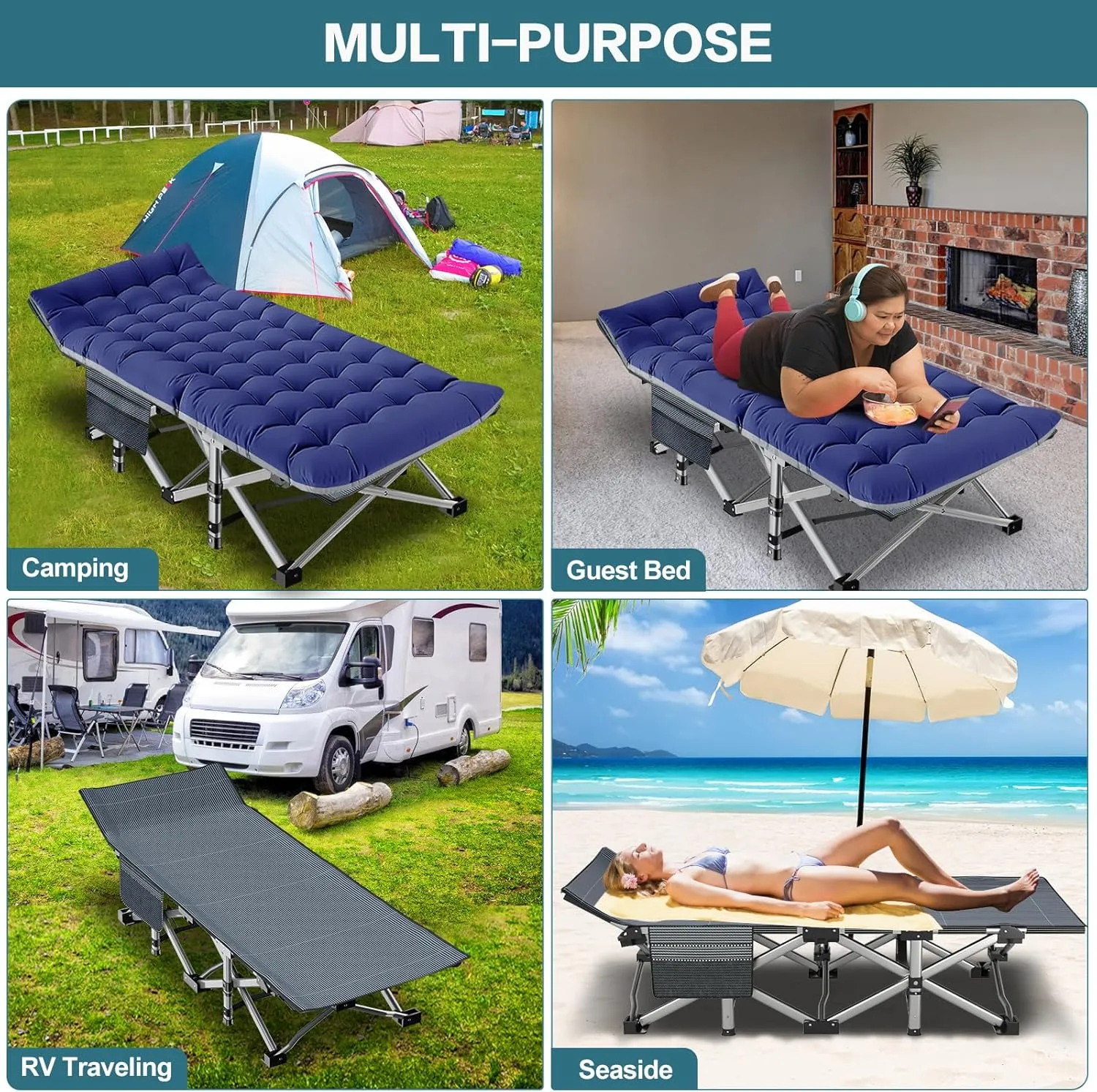 NAIZEA Oversized XXL Folding Camping Cot for Adults, Heavy Duty Outdoor Bed with Carry Bag, Portable Sleeping Bed for Outdoor Travel Camp Beach Vacation