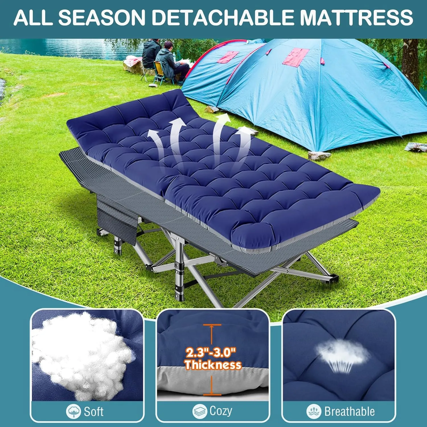 NAIZEA Oversized XXL Folding Camping Cot for Adults, Heavy Duty Outdoor Bed with Carry Bag, Portable Sleeping Bed for Outdoor Travel Camp Beach Vacation
