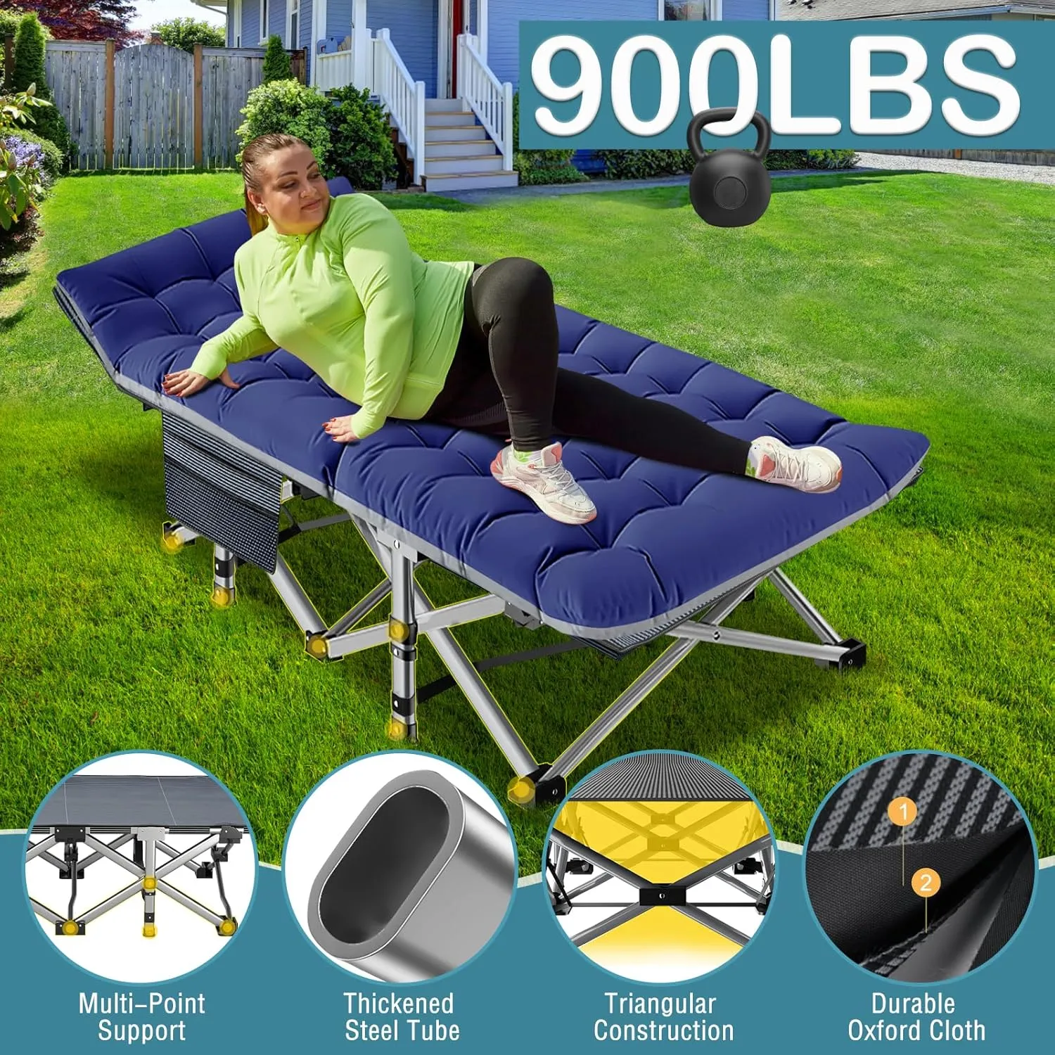 NAIZEA Oversized XXL Folding Camping Cot for Adults, Heavy Duty Outdoor Bed with Carry Bag, Portable Sleeping Bed for Outdoor Travel Camp Beach Vacation