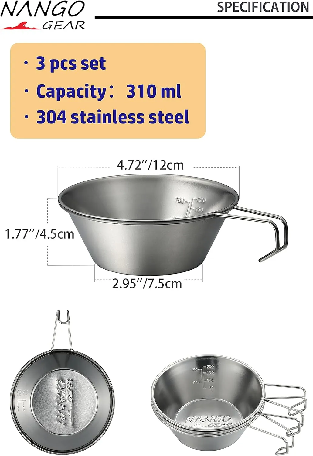 NANGOGEAR 3pcs Set Stainless Steel Camping Sierra Cup 310ml (21111)