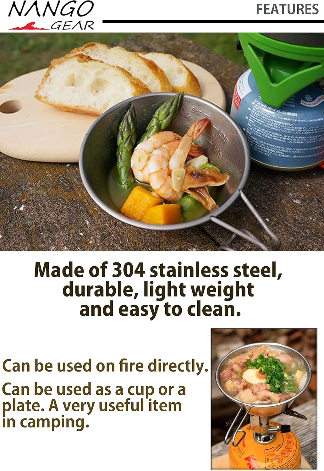 NANGOGEARNANGOGEAR Camping Sierra Cup 310ml 4pcs Set Food Grade Stainless Steel Dishwasher Safe (21112)