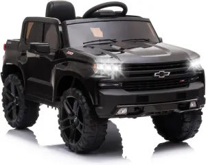 Nasitip 12V Ride on Car,Battery Powered Licensed Chevrolet Silverado GMC Kids Ride On Truck,Toddler Electric Vehicles Toys w/Remote Control, MP3/Bluetooth, Spring Suspension, LED Light (Black)