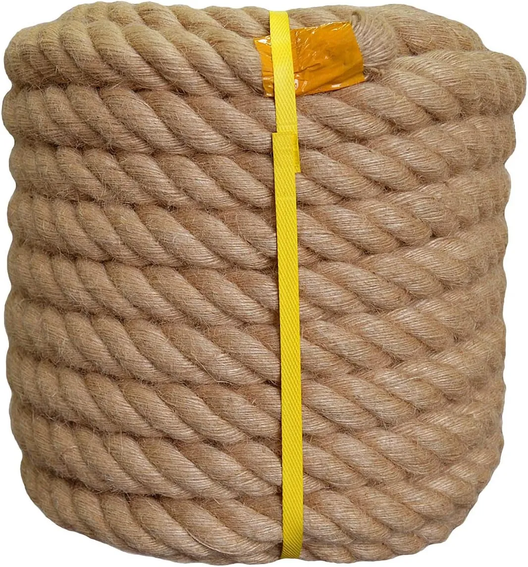 Natural Jute Hemp Rope (1.5 Inch x 150 Feet) Thick Manila Rope for Docks, Nautical, Railings, Hanging Swing, Decorating