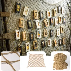 Natural Jute Rope Mesh for Indoor and Outdoor，Vintage Decorative Mesh for Parties, Flower Shops, Cafes，Planting Nets for Plant Growth(1Mx5M)