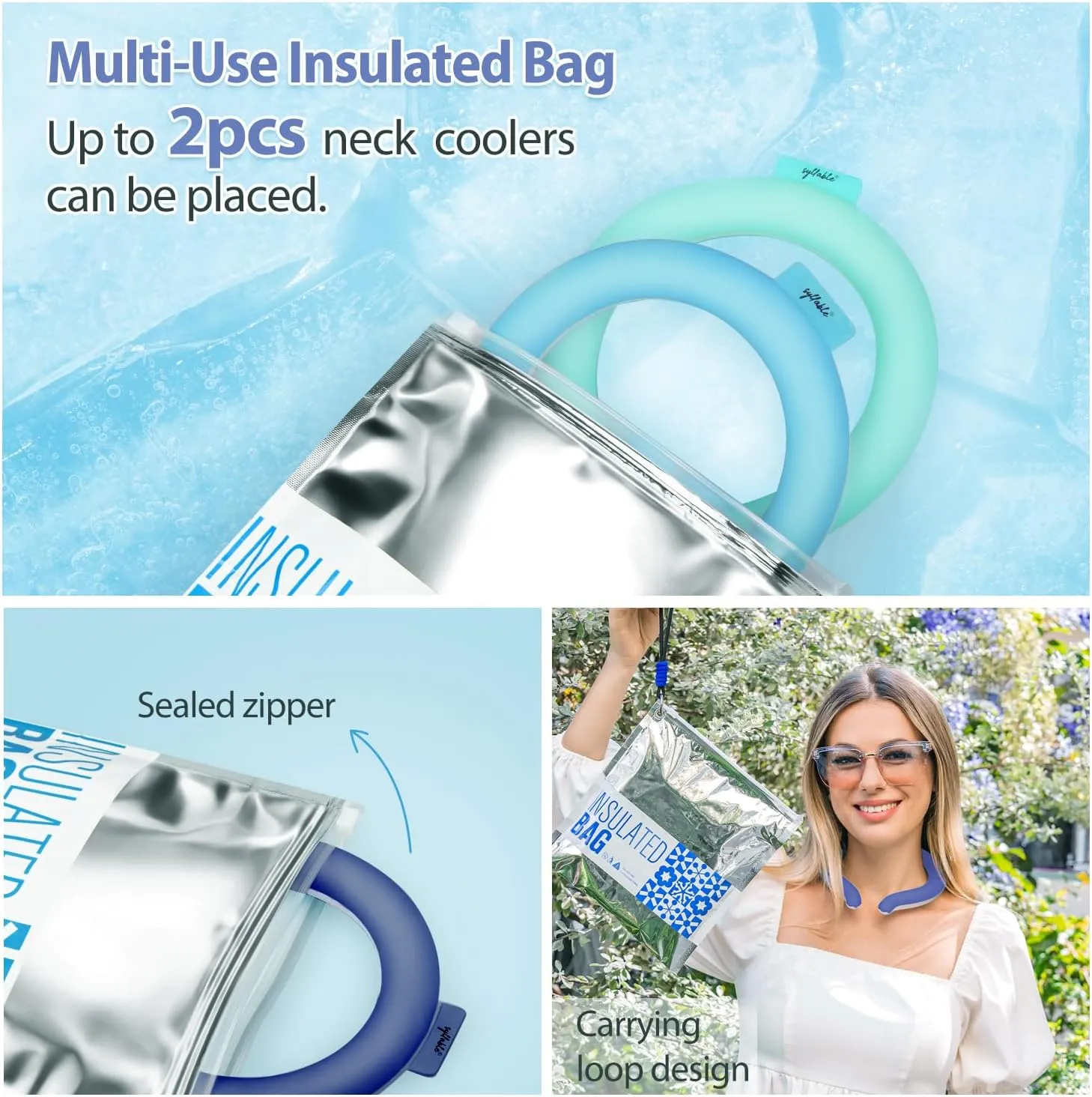 Neck CoolingTube with Insulated Bag, Reusable Neck Coolers Wearable Body Cooling Products for Hot Weather in Summer