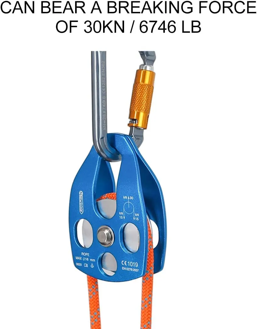 NewDoar 30 KN CE Certified Large Rescue Pulley Single/Double Sheave with Swing Plate