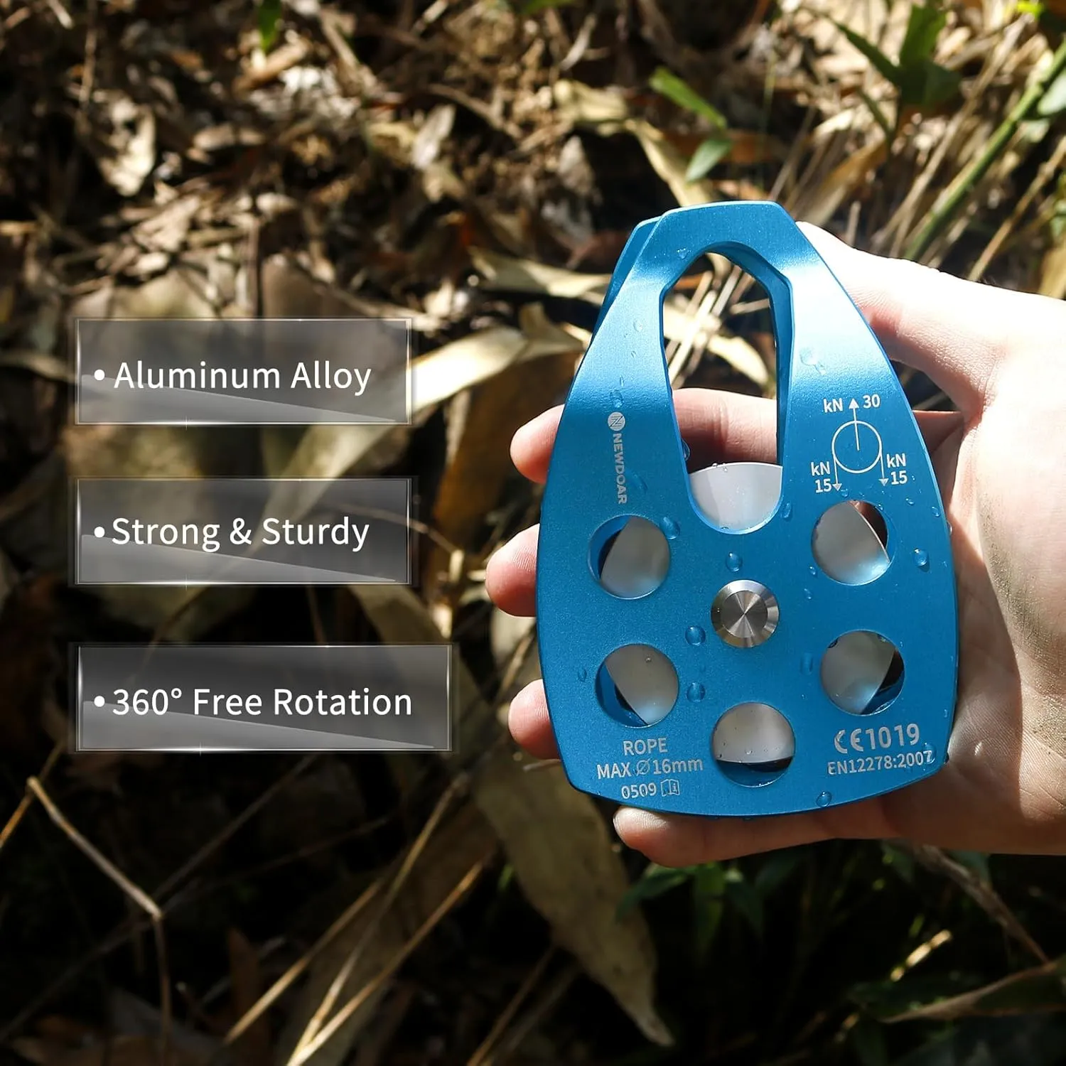 NewDoar 30 KN CE Certified Large Rescue Pulley Single/Double Sheave with Swing Plate