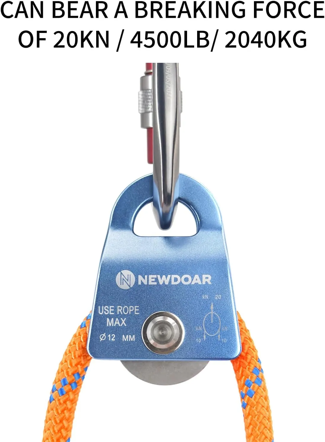 NewDoar Micro Mobile Single Pulley,20kN(4500 lb) Max Rope 1/2in for Rigging Arborist Climbing Rescue,CE Certified