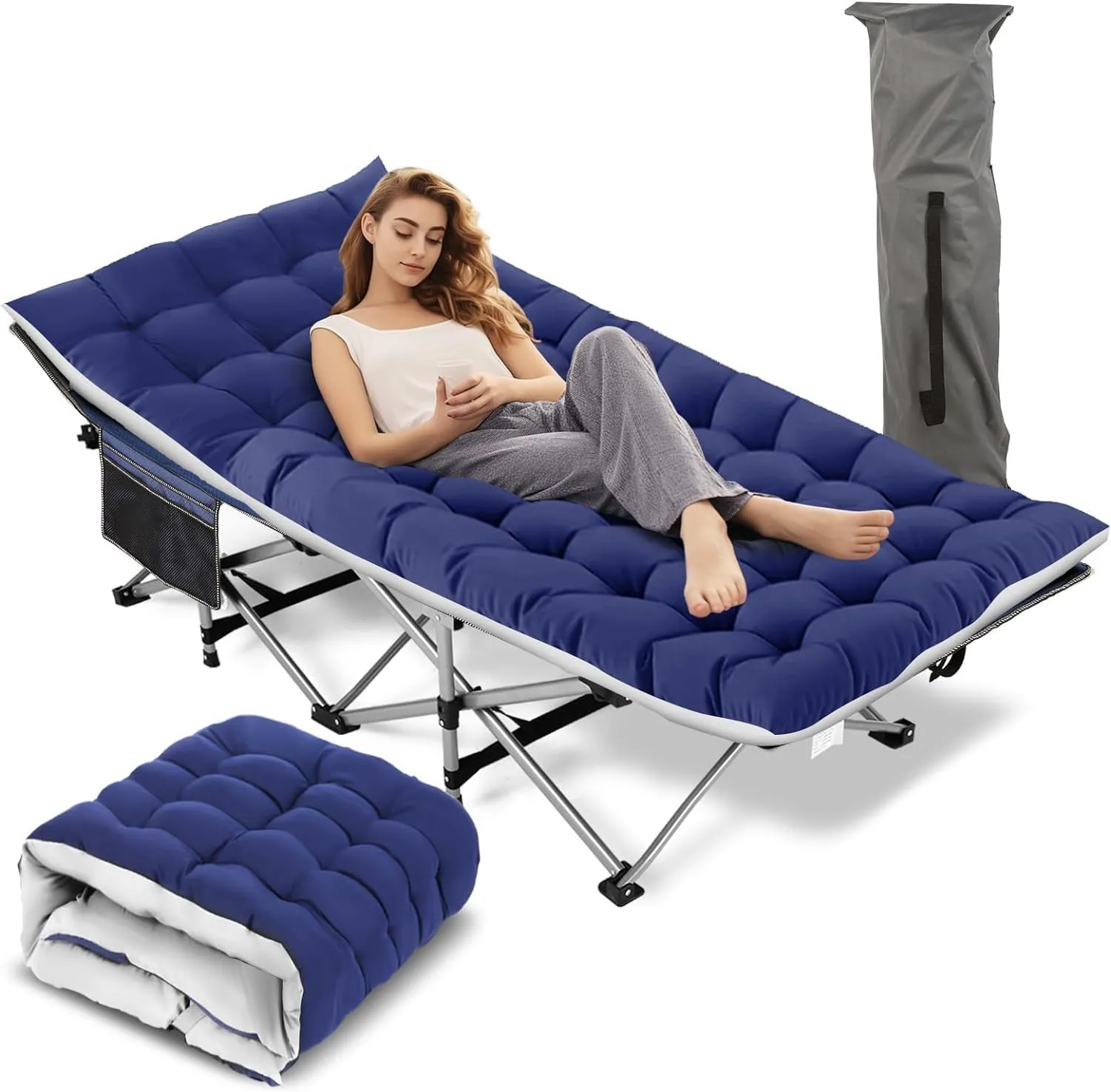 Nictemaw Camping cot, Full, Navy Blue 5901