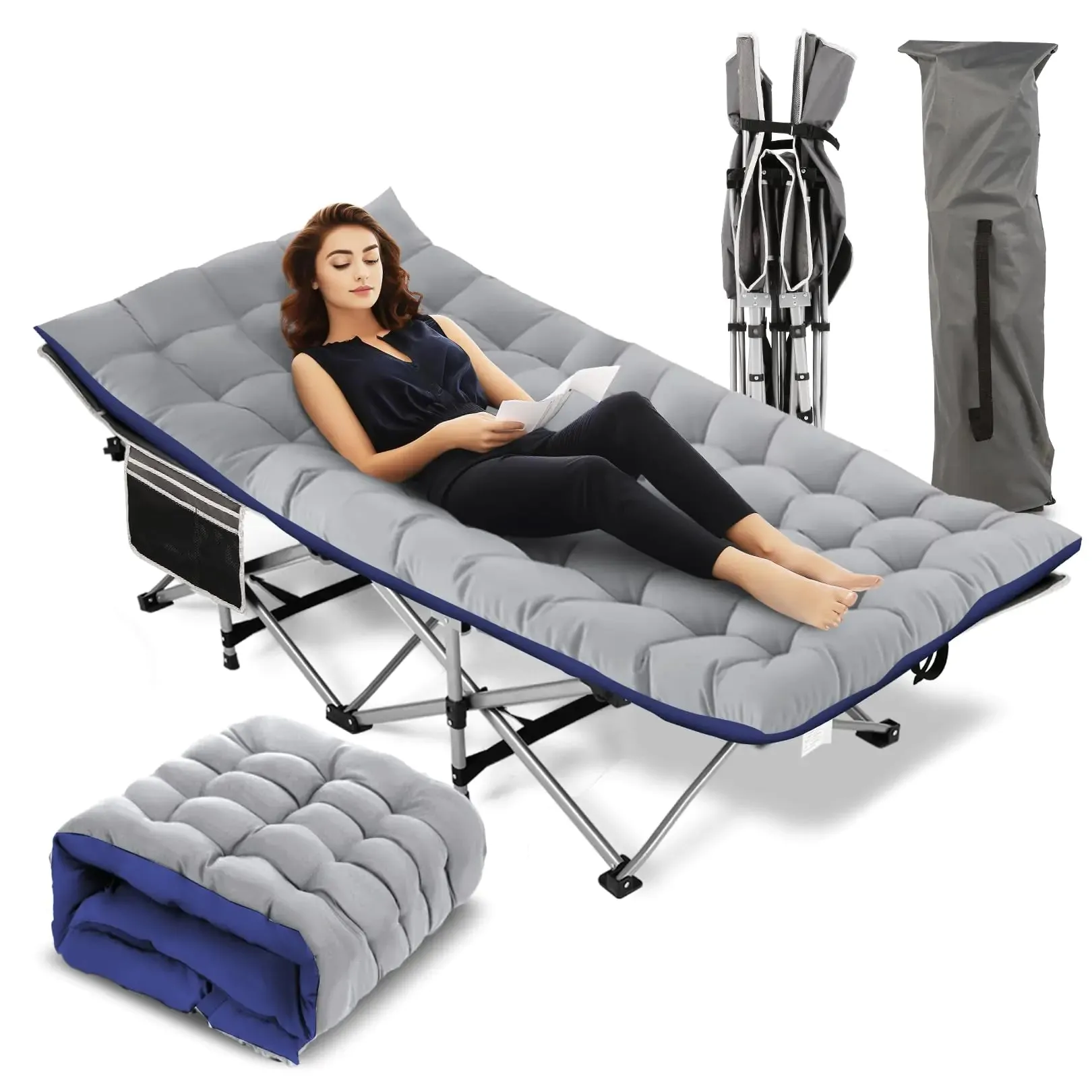 Nictemaw Folding Camping Cot 900 LBS Heavy Duty Sleeping Cot Portable Camping Cots for Adults Double Layer Oxford with Carry Bag for Home Office Nap and Outdoor Beach
