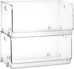 Nicunom 2 Pack Stackable Plastic Storage Bins Open Front, Clear Pantry Organizer Bins Household Food Storage Bin for Kitchen, Countertops, Cabinet, Shelf, Fridge,Pantry