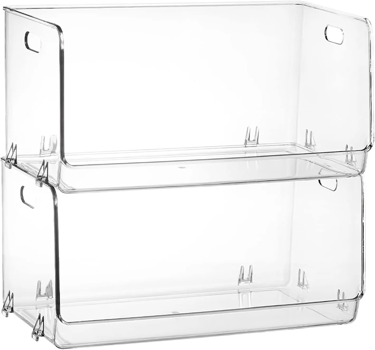 Nicunom 2 Pack Stackable Plastic Storage Bins Open Front, Clear Pantry Organizer Bins Household Food Storage Bin for Kitchen, Countertops, Cabinet, Shelf, Fridge,Pantry
