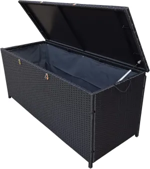 Oakland Living 113 Gallon Outdoor Storage Box, Patio Rattan Deck Box, Wicker Storage Bench for Indoor, Outdoor, Pool, Balcony, Yard, Garden, Black