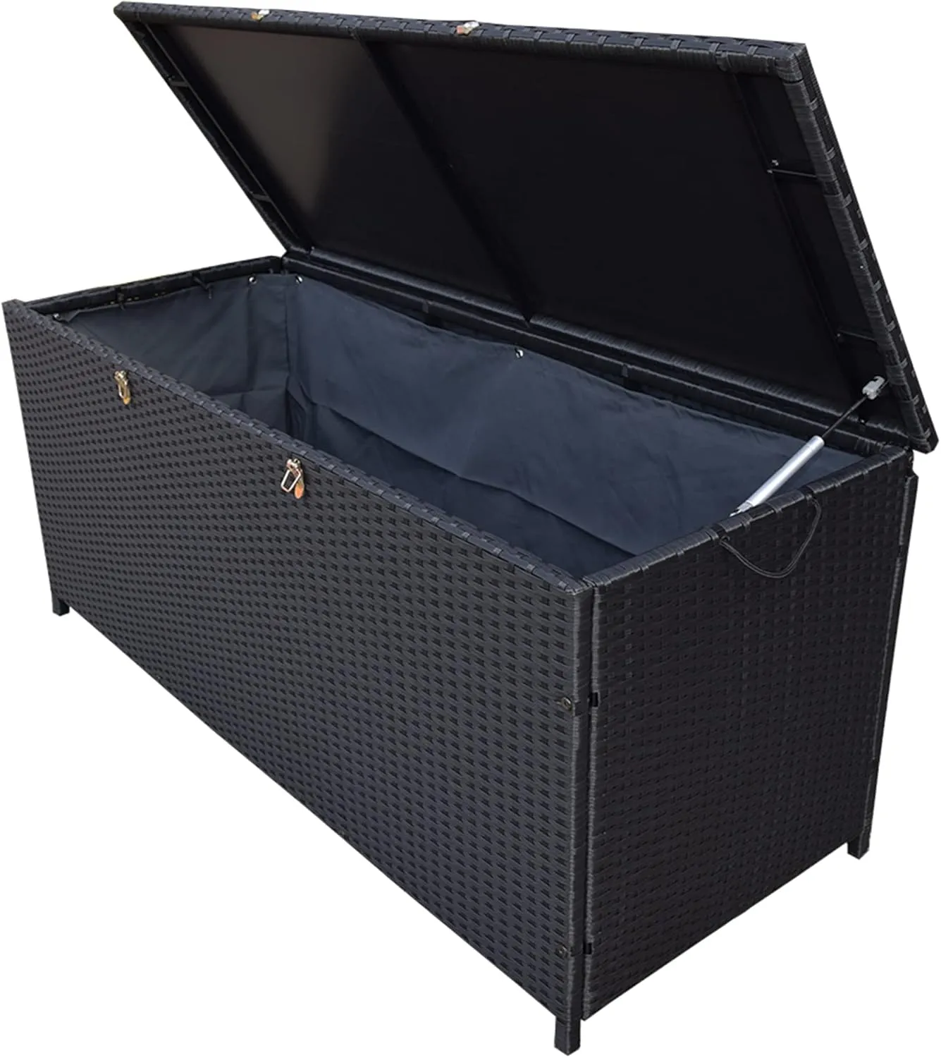 Oakland Living 113 Gallon Outdoor Storage Box, Patio Rattan Deck Box, Wicker Storage Bench for Indoor, Outdoor, Pool, Balcony, Yard, Garden, Black
