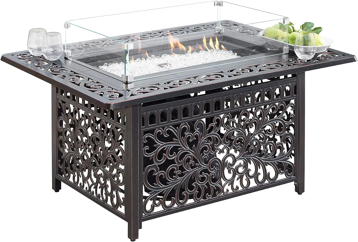 Oakland Living Rectangle 31.5-in X 16.9-in Tempered Glass Fire Table Wind Guard Flame Blocker