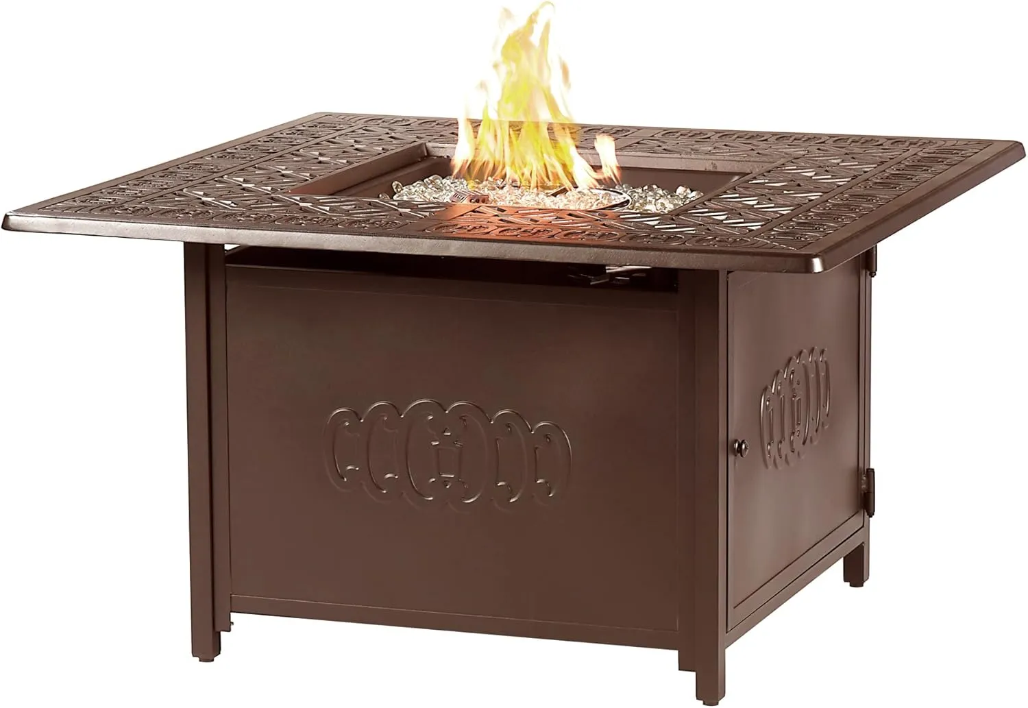 Oakland Living Ronin-FPT-BN Square x 42 in. Aluminum Propane Pit Glass Beads, Two Covers, Lid, 57,000 BTUs in Brown Finish Fire Table