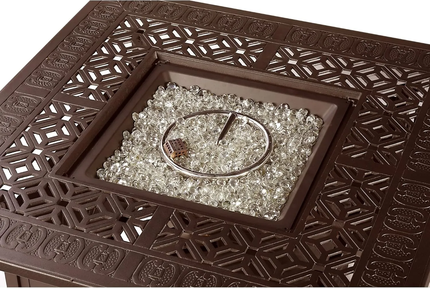 Oakland Living Ronin-FPT-BN Square x 42 in. Aluminum Propane Pit Glass Beads, Two Covers, Lid, 57,000 BTUs in Brown Finish Fire Table