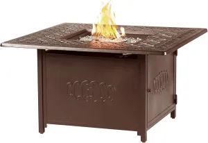 Oakland Living Ronin-FPT-BN Square x 42 in. Aluminum Propane Pit Glass Beads, Two Covers, Lid, 57,000 BTUs in Brown Finish Fire Table