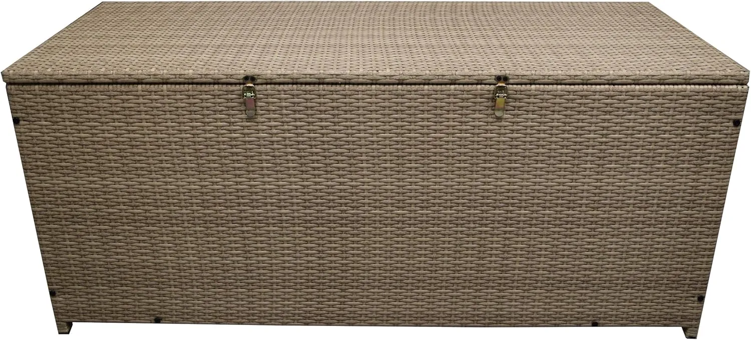 Oakland Living Tan Indoor and Outdoor Balcony Patio Deck Porch Pool 113 Gallon Wicker Storage Box Trunk Bin with Metal Frame