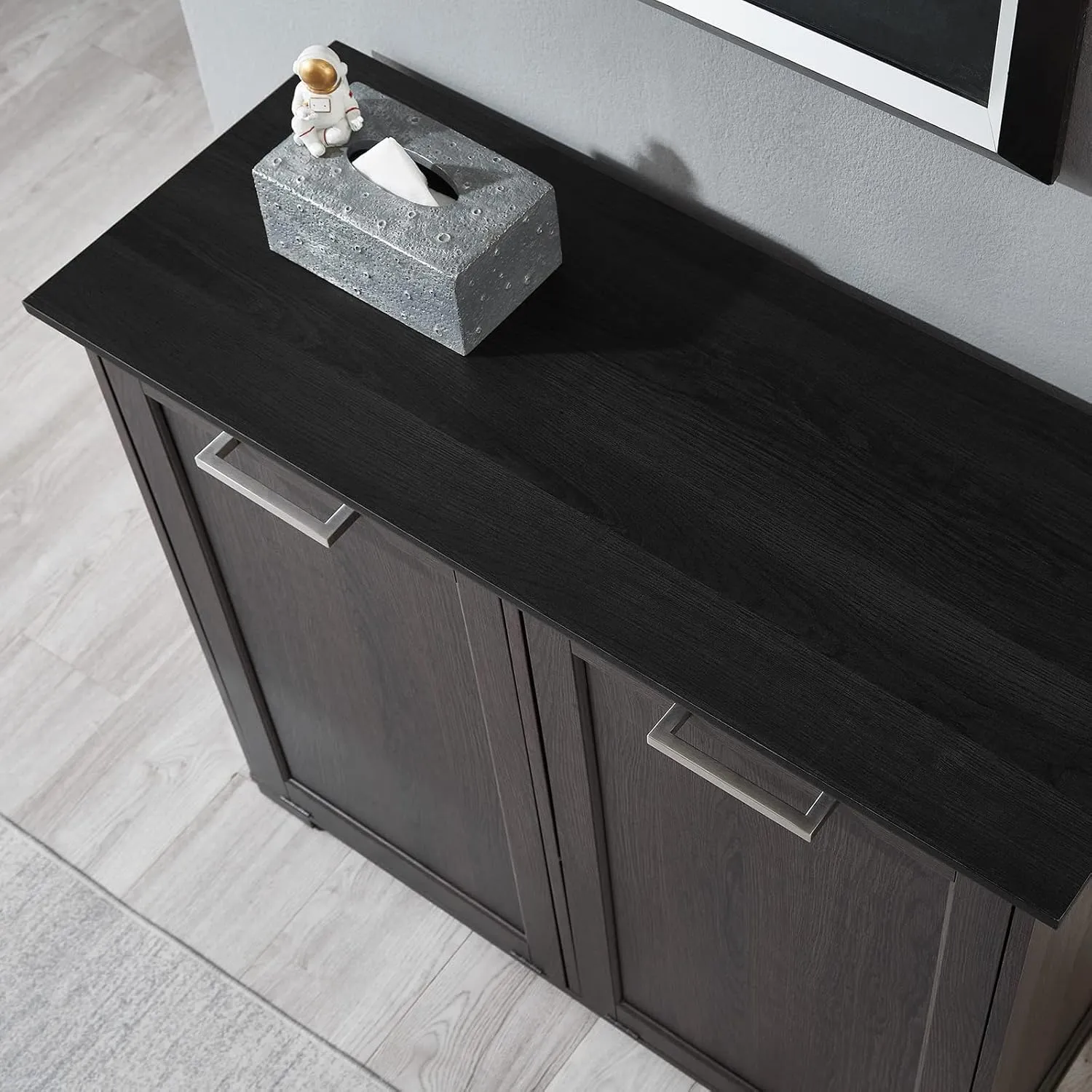 OLD CAPTAIN Double Tilt Out Trash Cabinet, Wooden Kitchen Garbage Can Free Standing Holder (Dark Brown Black Top Panel)…