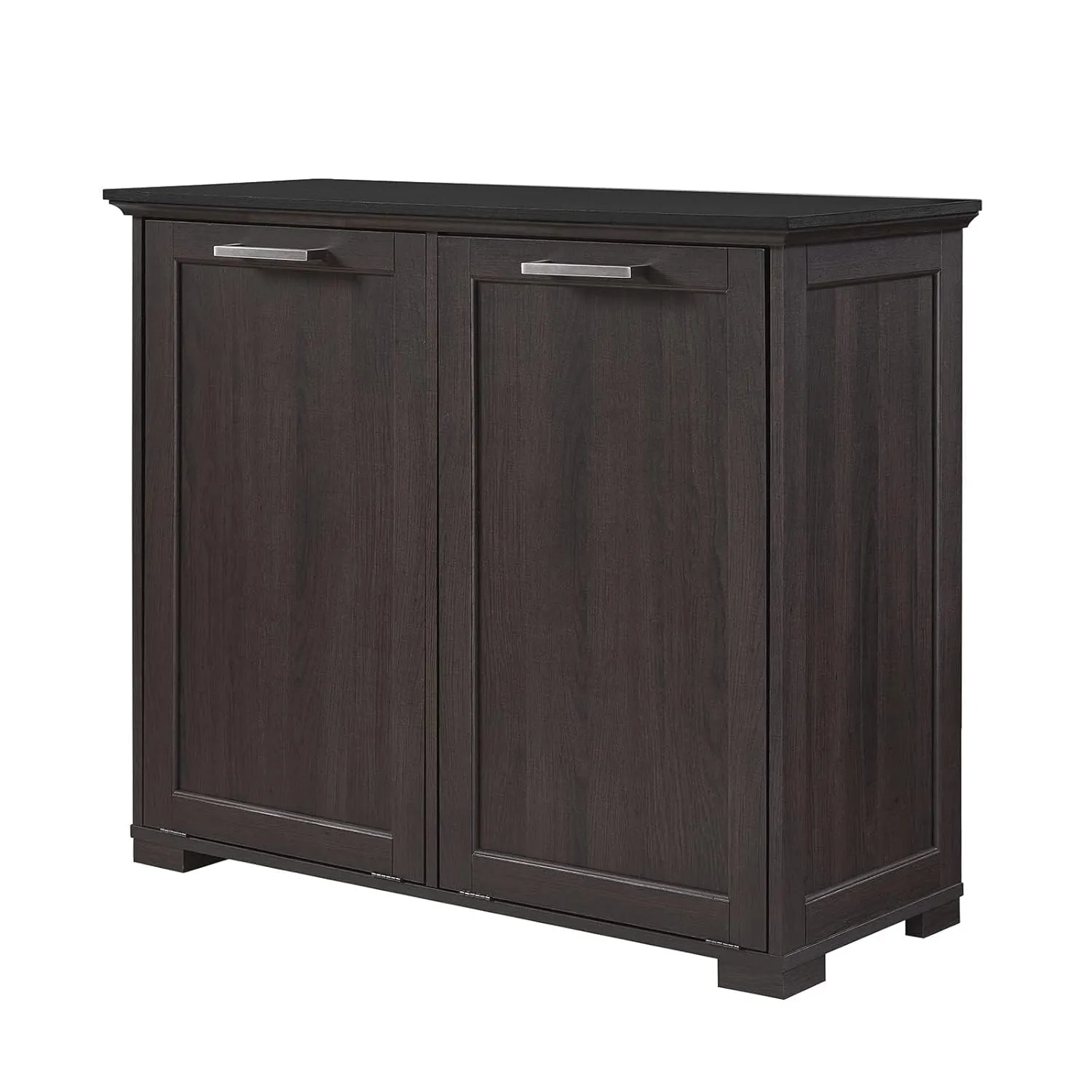 OLD CAPTAIN Double Tilt Out Trash Cabinet, Wooden Kitchen Garbage Can Free Standing Holder (Dark Brown Black Top Panel)…