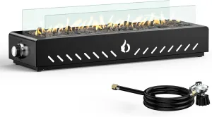 ONLYFIRE OUTDOOR LIVING 28" Tabletop Fireplace Bottom-Mounted for Table with Umbrella Hole, Portable Smokeless Propane Gas Fire Pit with Glass Shield for Patio Backyard Tailgating RV Camping, #FP043