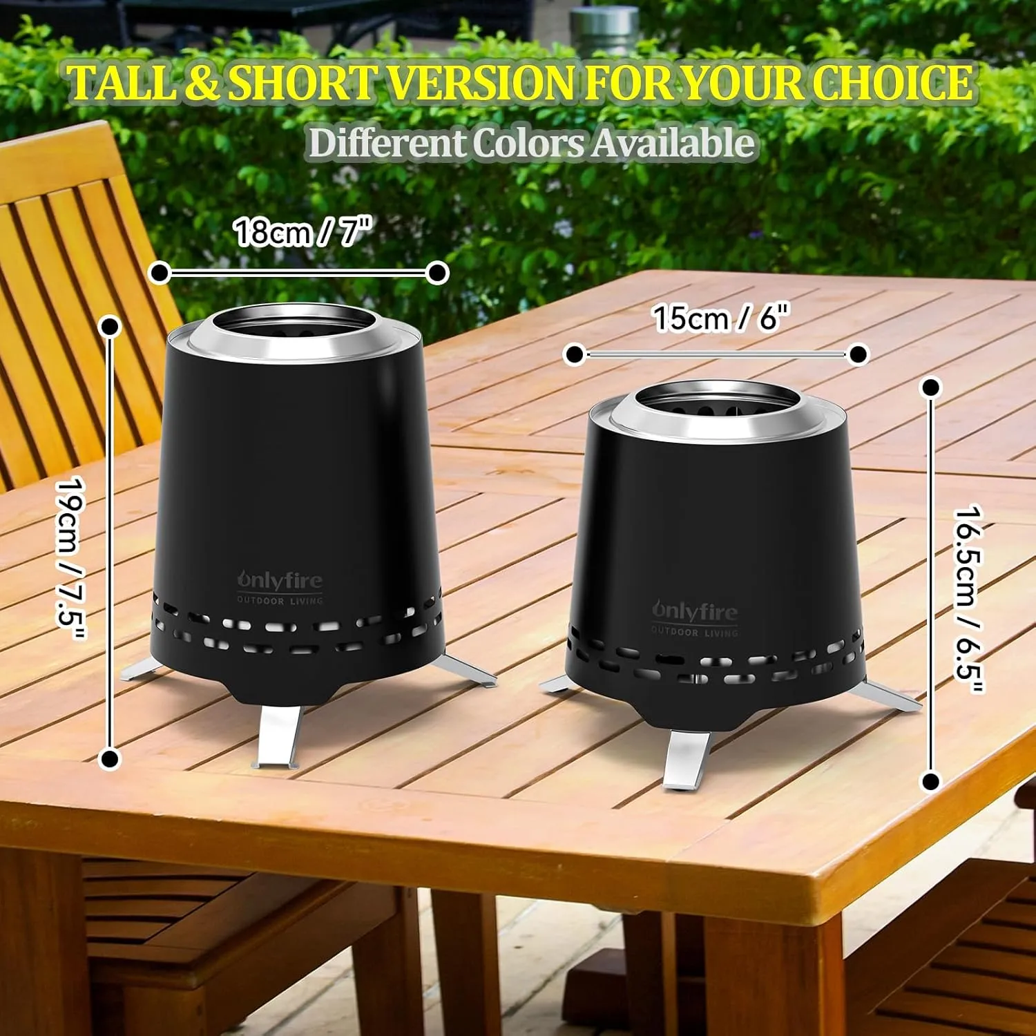 Onlyfire Smokeless Fire Pit with Carrying Bag & Top Bracket, 8” Portable Tabletop Fire Place, Wood Burning Mini Firepit for Outdoor Camping Tailgating Patio Backyard, Stainless Steel, Black FP046