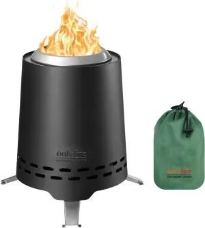 Onlyfire Smokeless Fire Pit with Carrying Bag & Top Bracket, 8” Portable Tabletop Fire Place, Wood Burning Mini Firepit for Outdoor Camping Tailgating Patio Backyard, Stainless Steel, Black FP046